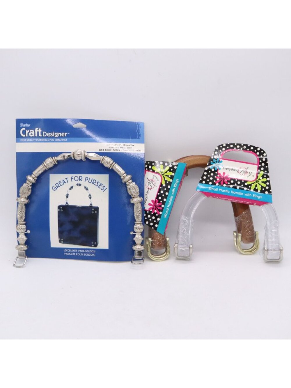 3 New Purse Handles Craft/Sewing Every Mary Wood & Clear Plastic - Darice Silver